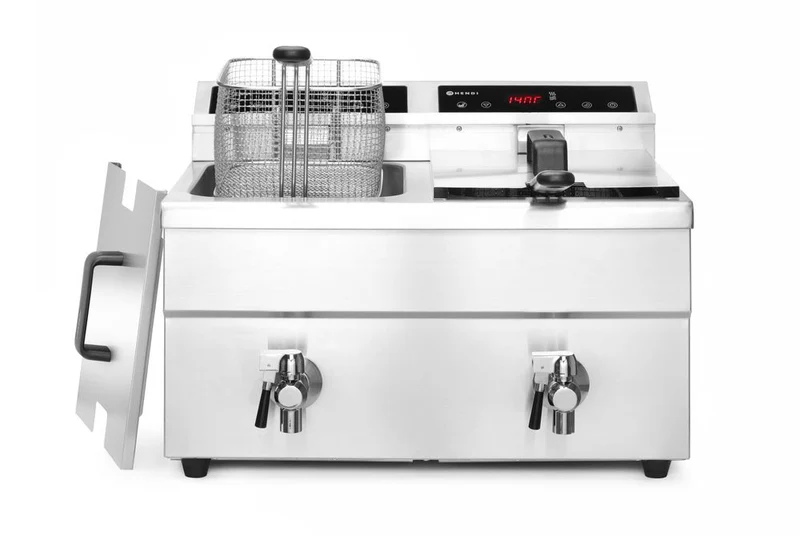 HENDI Induktionsfritteuse - mit Ablasshahn 2 × 8 l – Profi Line – 16 l – 230 V / 7000 W – 577 × 609 × 410 mm
