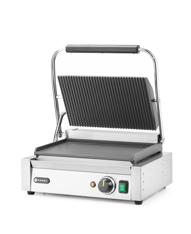 HENDI Kontaktgrill - Panini – oben gerillt – unten glatt – 230 V / 2200 W – 430 × 375 × 216 mm