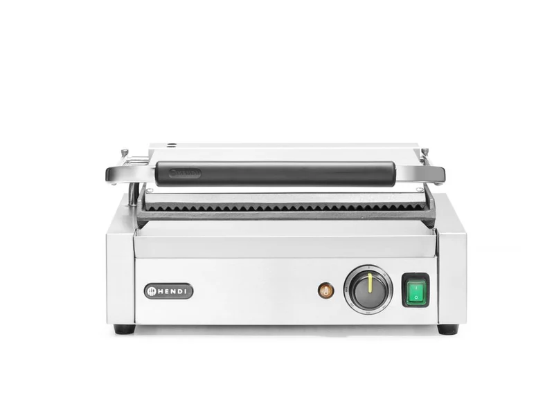 HENDI Kontaktgrill - Panini – oben gerillt – unten glatt – 230 V / 2200 W – 430 × 375 × 216 mm