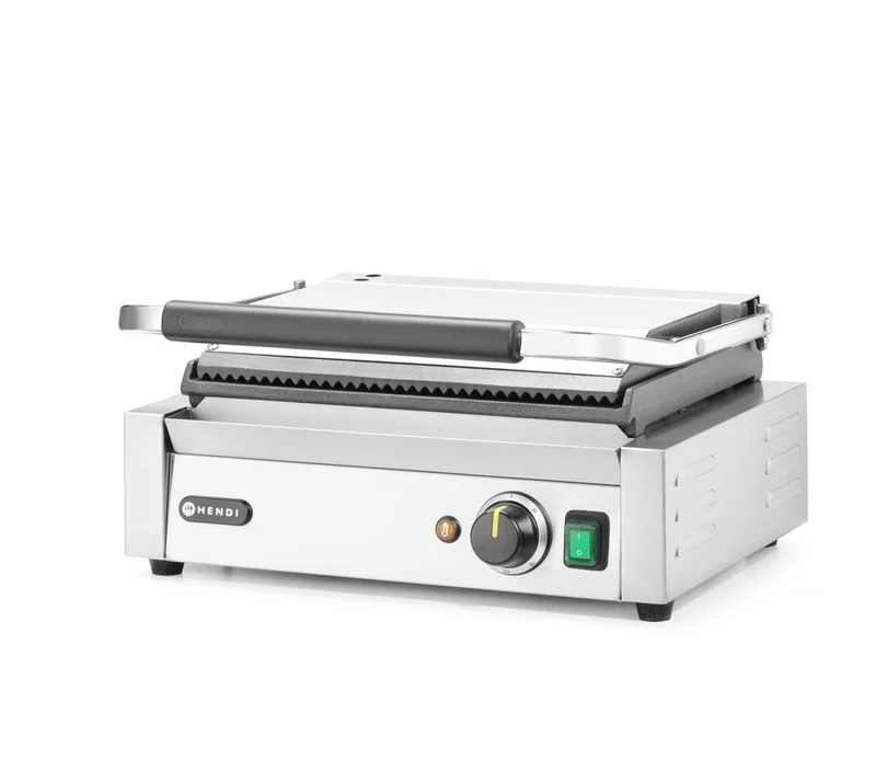 HENDI Kontaktgrill - Panini – oben gerillt – unten glatt – 230 V / 2200 W – 430 × 375 × 216 mm