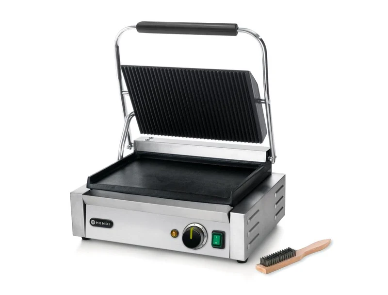 HENDI Kontaktgrill - Panini – oben gerillt – unten glatt – 230 V / 2200 W – 430 × 375 × 216 mm