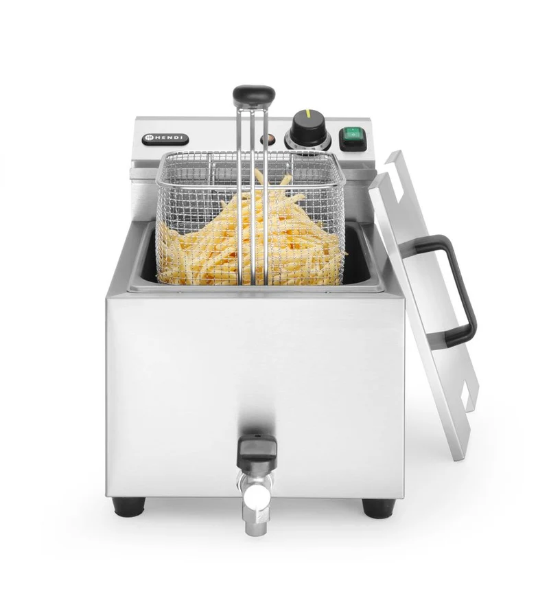 HENDI Fritteuse Profi Line mit Ablasshahn – 8 l – Profi Line – 8 l – Hellgrau – 230 V / 3500 W – 305 × 515 × 354 mm