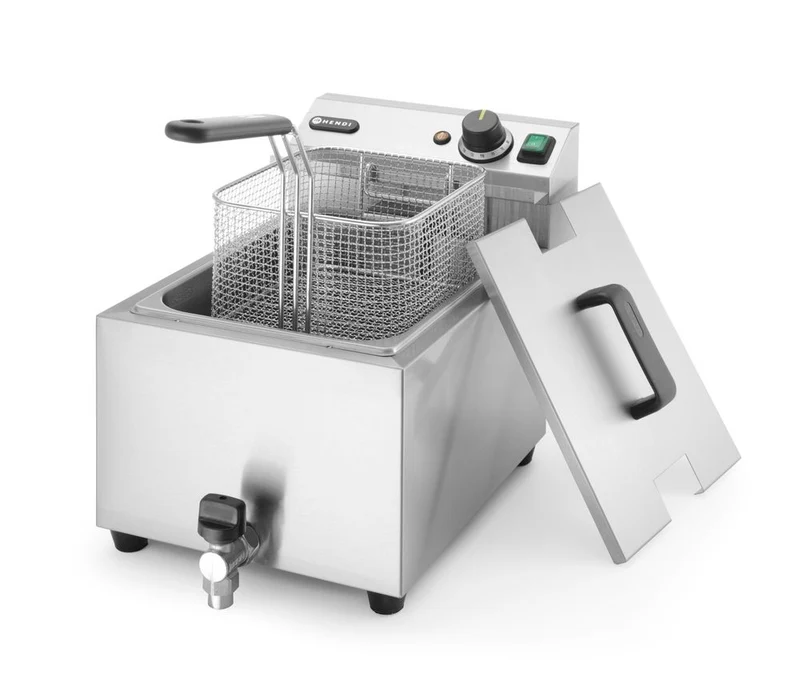 HENDI Fritteuse Profi Line mit Ablasshahn – 8 l – Profi Line – 8 l – Hellgrau – 230 V / 3500 W – 305 × 515 × 354 mm