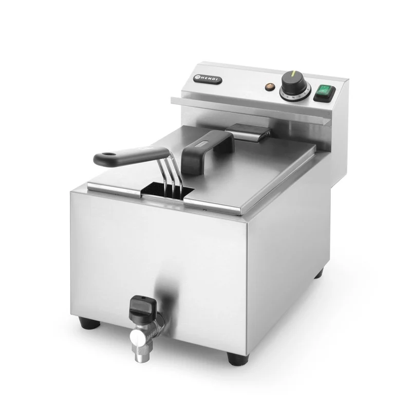 HENDI Fritteuse Profi Line mit Ablasshahn – 8 l – Profi Line – 8 l – Hellgrau – 230 V / 3500 W – 305 × 515 × 354 mm