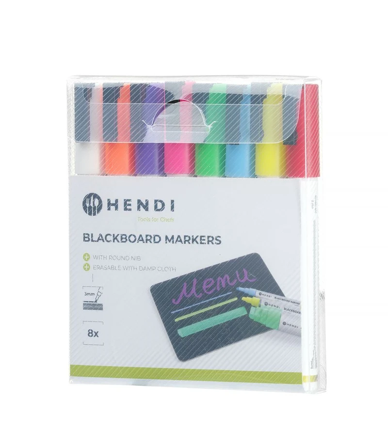 HENDI Kreidemarker 3 mm – Marker 1x weiß – 1x rot – 1x blau – 1x grün – 1x gelb – 1x violett – 1x orange und 1x pink