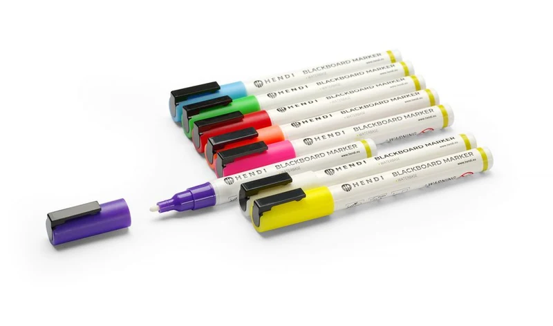 HENDI Kreidemarker 3 mm – Marker 1x weiß – 1x rot – 1x blau – 1x grün – 1x gelb – 1x violett – 1x orange und 1x pink