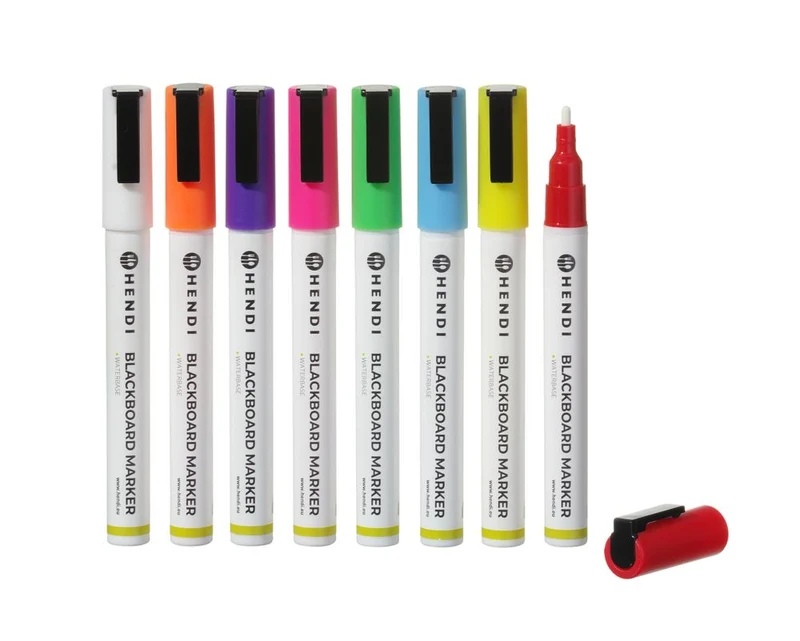 HENDI Kreidemarker 3 mm – Marker 1x weiß – 1x rot – 1x blau – 1x grün – 1x gelb – 1x violett – 1x orange und 1x pink