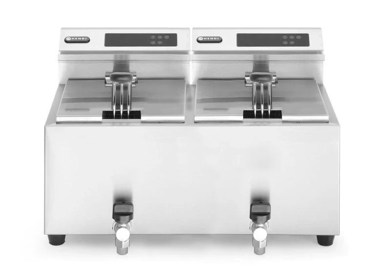HENDI Friteuse Profi Line digital- mit Ablasshahn 2 × 8 l – Profi Line – 16 l – 230 V / 7000 W – 605 × 515 × 350 mm