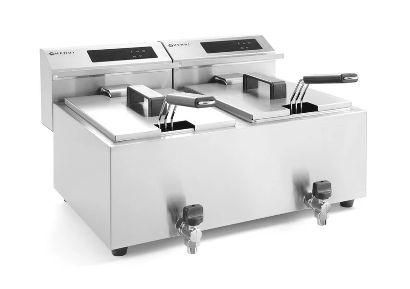 HENDI Friteuse Profi Line digital- mit Ablasshahn 2 × 8 l – Profi Line – 16 l – 230 V / 7000 W – 605 × 515 × 350 mm