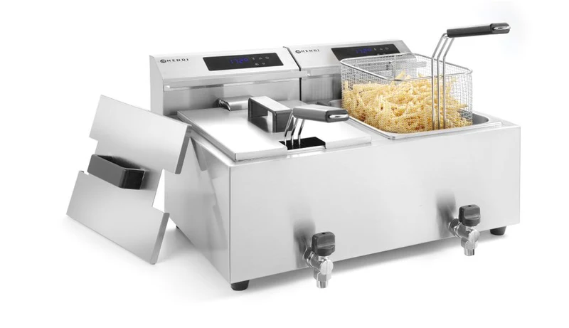 HENDI Friteuse Profi Line digital- mit Ablasshahn 2 × 8 l – Profi Line – 16 l – 230 V / 7000 W – 605 × 515 × 350 mm