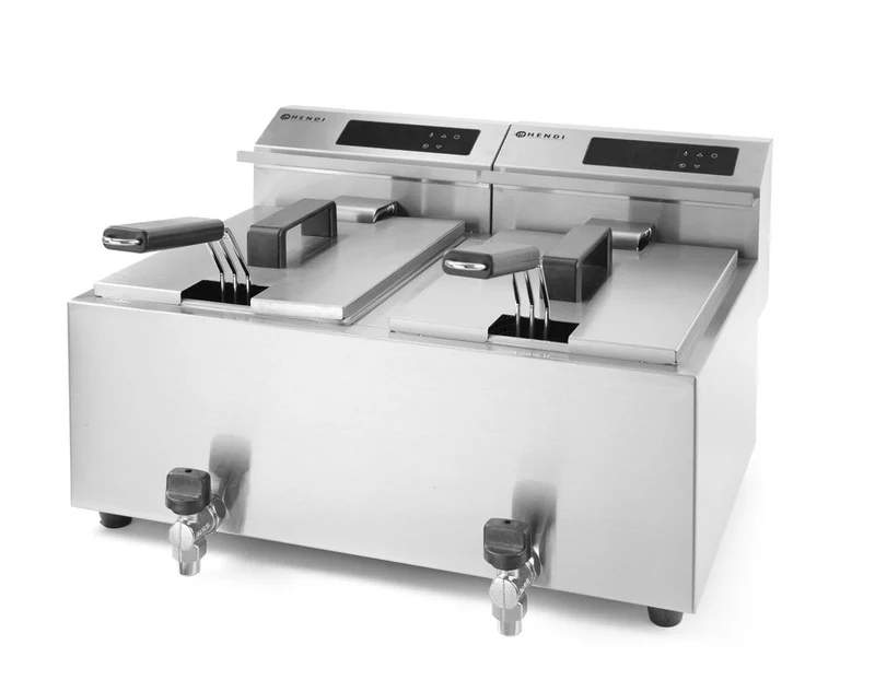 HENDI Friteuse Profi Line digital- mit Ablasshahn 2 × 8 l – Profi Line – 16 l – 230 V / 7000 W – 605 × 515 × 350 mm