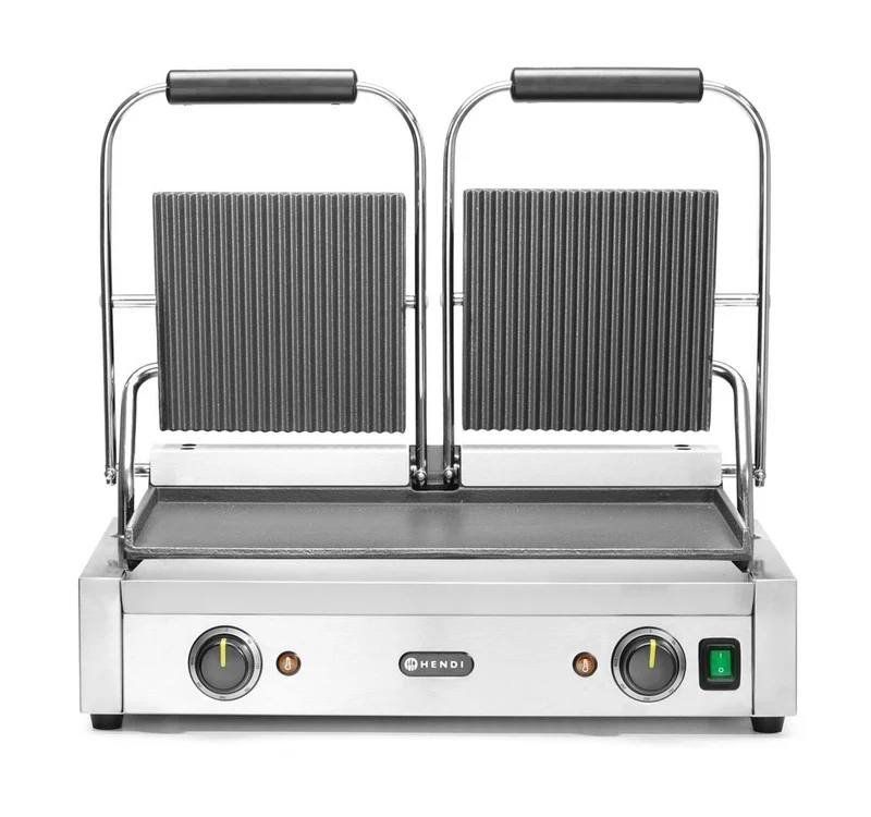 HENDI Kontaktgrill - Doppelversion – oben gerillt – unten glatt – 230 V / 3600 W – 570 × 375 × 216 mm