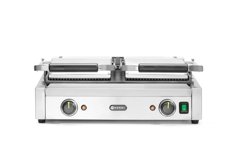 HENDI Kontaktgrill - Doppelversion – oben gerillt – unten glatt – 230 V / 3600 W – 570 × 375 × 216 mm