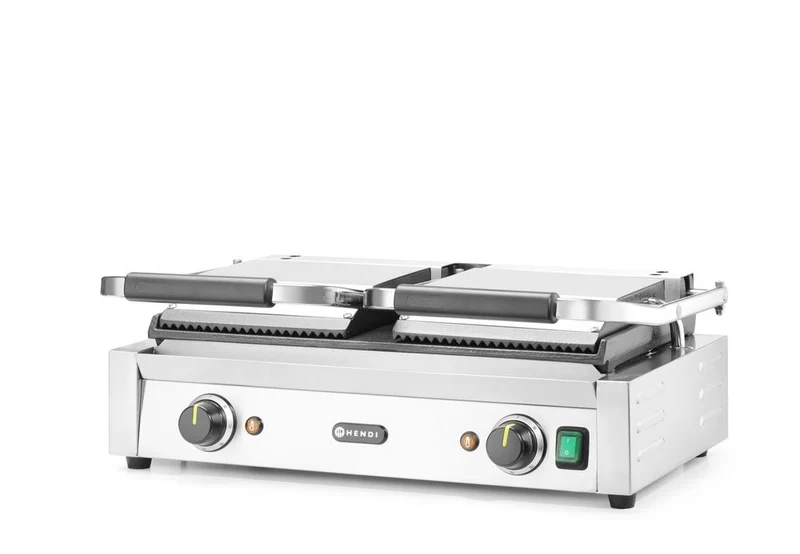HENDI Kontaktgrill - Doppelversion – oben gerillt – unten glatt – 230 V / 3600 W – 570 × 375 × 216 mm
