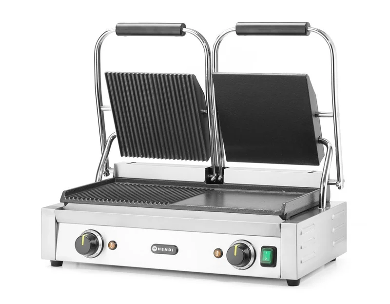 HENDI Kontaktgrill - Doppelversion – halb glatt – halb gerillt – 230 V / 3600 W – 570 × 375 × 216 mm