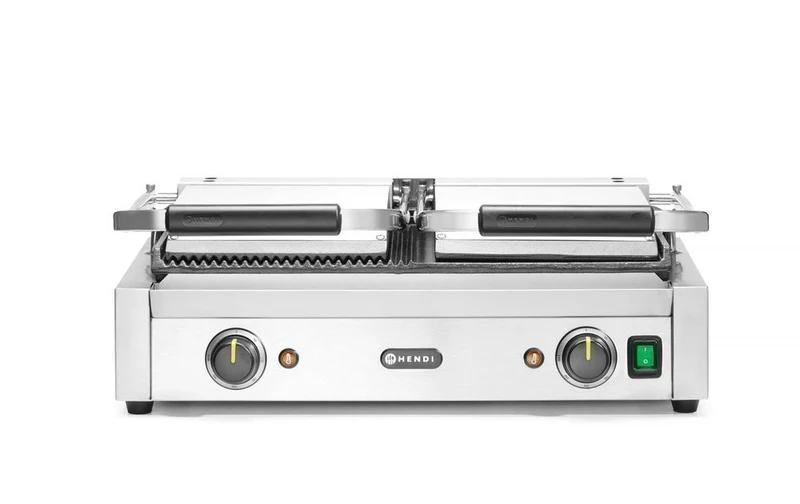 HENDI Kontaktgrill - Doppelversion – halb glatt – halb gerillt – 230 V / 3600 W – 570 × 375 × 216 mm