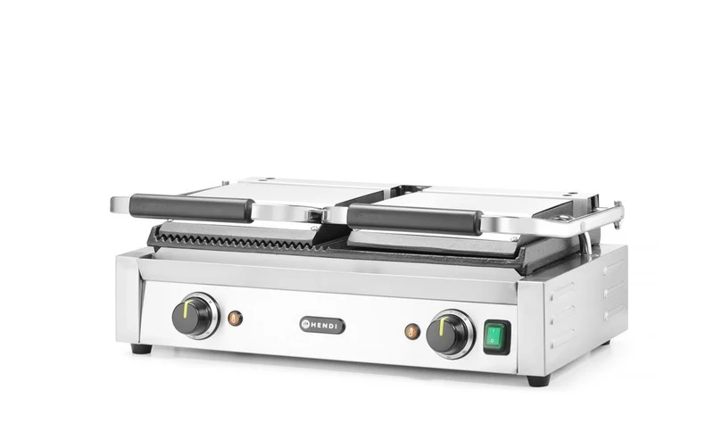 HENDI Kontaktgrill - Doppelversion – halb glatt – halb gerillt – 230 V / 3600 W – 570 × 375 × 216 mm