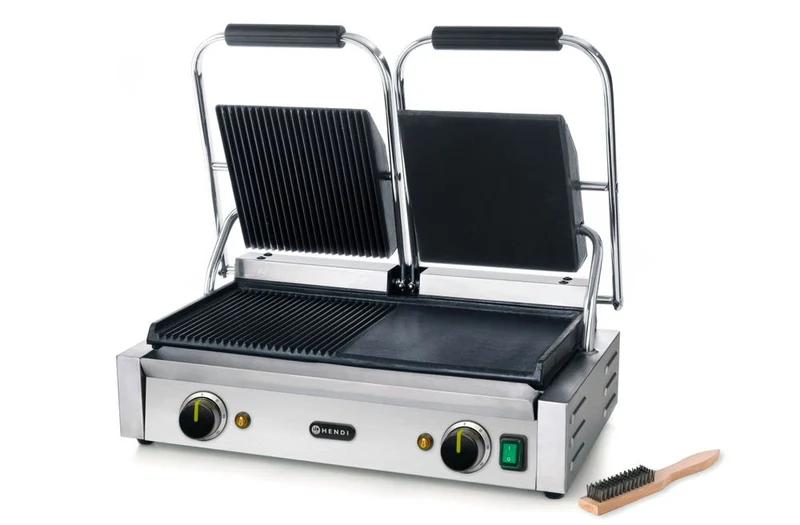 HENDI Kontaktgrill - Doppelversion – halb glatt – halb gerillt – 230 V / 3600 W – 570 × 375 × 216 mm