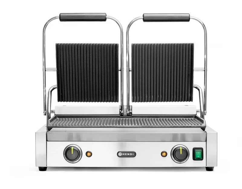 HENDI Kontaktgrill - Doppelversion – gerillte Ausführung – oben und unten gerillt – 230 V / 3600 W – 570 × 375 × 216 mm