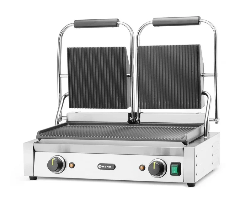 HENDI Kontaktgrill - Doppelversion – gerillte Ausführung – oben und unten gerillt – 230 V / 3600 W – 570 × 375 × 216 mm