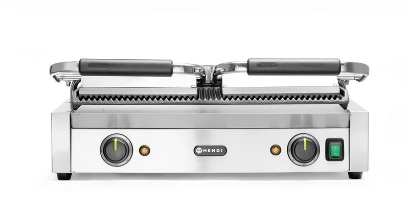 HENDI Kontaktgrill - Doppelversion – gerillte Ausführung – oben und unten gerillt – 230 V / 3600 W – 570 × 375 × 216 mm