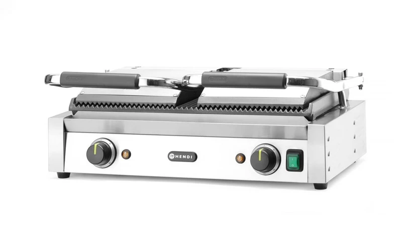HENDI Kontaktgrill - Doppelversion – gerillte Ausführung – oben und unten gerillt – 230 V / 3600 W – 570 × 375 × 216 mm