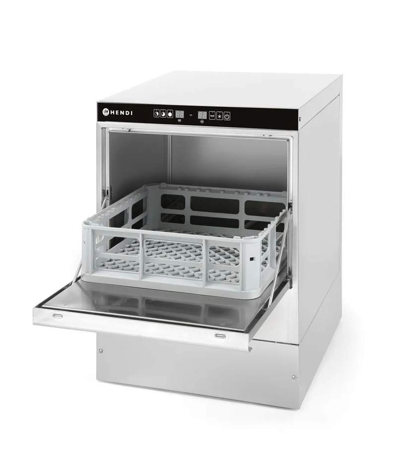 HENDI Geschirrspüler 40 × 40 – elektromechanische Steuerung – Budget Line – mit Laugen- + Spülmittelpumpe – 230 V / 2800 W – 470 × 510 × 710 mm