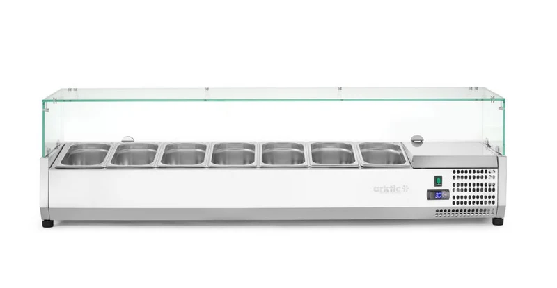 Arktic Aufsatz-Kühlvitrine Gastronorm 1 / 3 – 7x GN 1 / 3 – GN 1 / 3 – 42 l – 230 V / 180 W – 420 × 1605 × 460 mm