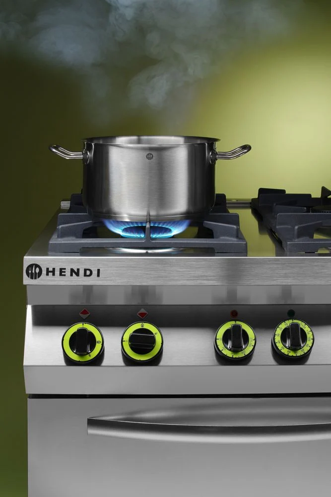 HENDI Gasherd 4-flammig mit Ofen GN 1 / 1 – Kitchen Line – 230 V / 3000 W – 19 kW – 800 × 722 × 900 mm