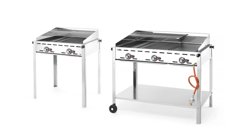 HENDI Grillsystem Green Fire mit 3 Brennern – Profi Line – Ausgestattet mit einem unteren Regal und Rädern – 17,4 kW – 1078 × 612 × 825 mm
