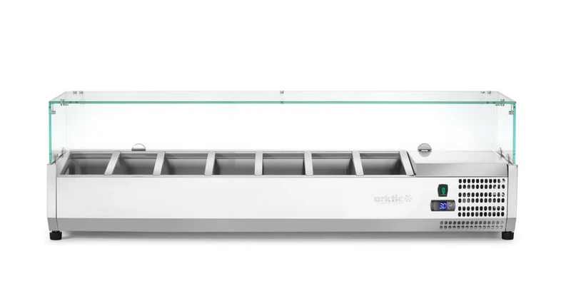 Arktic Aufsatz-Kühlvitrine Gastronorm 1 / 4 – 7x GN 1 / 4 – GN 1 / 4 – 31,5 l – 230 V / 180 W – 335 × 1505 × 460 mm