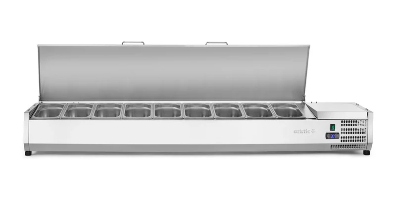 Arktic Aufsatz-Kühlvitrine Gastronorm 1 / 3 – 9x GN 1 / 3 – GN 1 / 3 – 54 l – 230 V / 180 W – 420 × 2005 × 630 mm