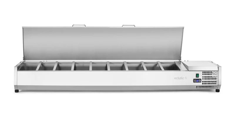 Arktic Aufsatz-Kühlvitrine Gastronorm 1 / 3 – 9x GN 1 / 3 – GN 1 / 3 – 54 l – 230 V / 180 W – 420 × 2005 × 630 mm
