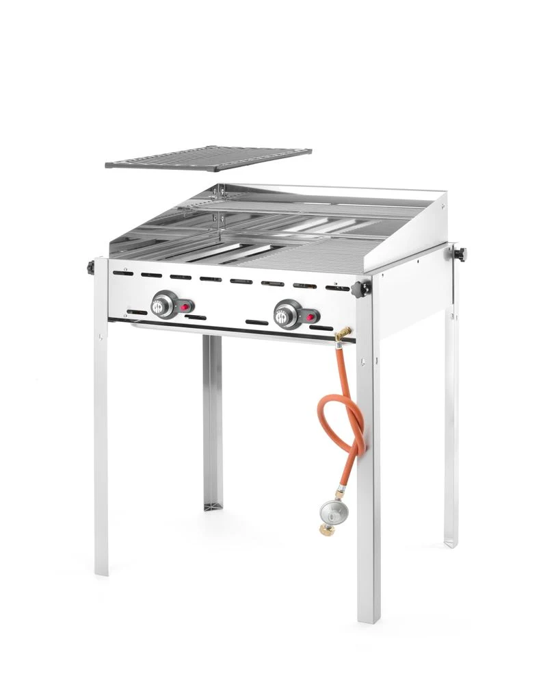HENDI Grillsystem Green Fire mit 2 Brennern – Profi Line – 2 Edelstahl Grillroste GN 1 / 1 – 11,6 kW – 740 × 612 × 825 mm