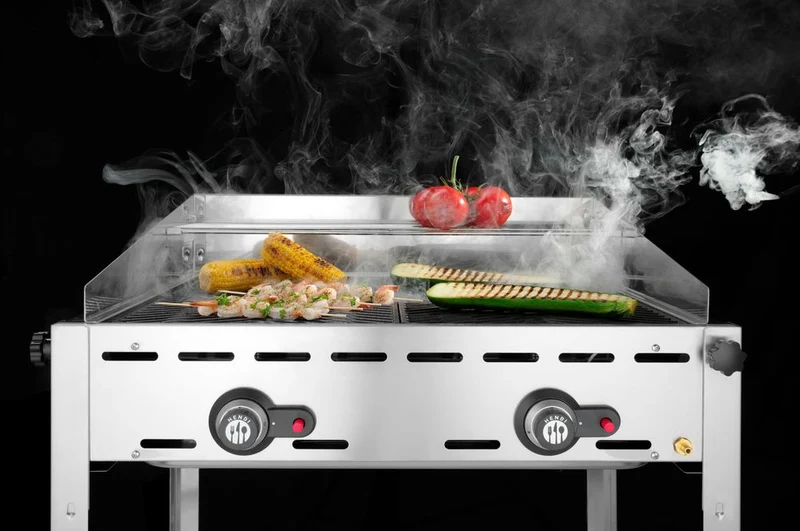 HENDI Grillsystem Green Fire mit 2 Brennern – Profi Line – 2 Edelstahl Grillroste GN 1 / 1 – 11,6 kW – 740 × 612 × 825 mm
