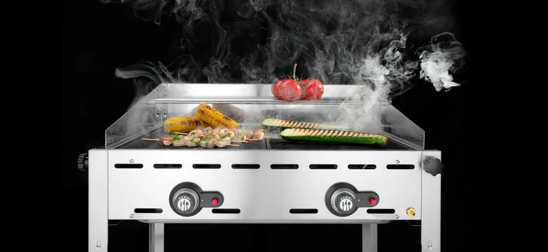 HENDI Grillsystem Green Fire mit 2 Brennern – Profi Line – 2 Edelstahl Grillroste GN 1 / 1 – 11,6 kW – 740 × 612 × 825 mm