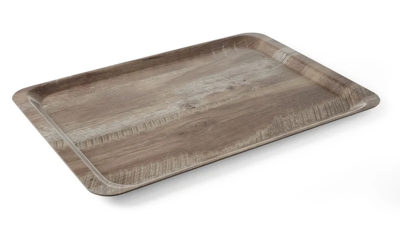 AmerBox Serviertablett aus Melamin mit Holzoptik – Holz dunkel – 370 × 530 mm