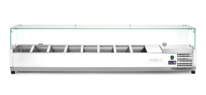 Arktic Aufsatz-Kühlvitrine Gastronorm 1 / 4 – 8x GN 1 / 4 – GN 1 / 4 – 36 l – 230 V / 180 W – 335 × 1805 × 460 mm