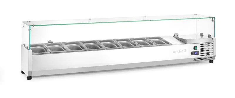 Arktic Aufsatz-Kühlvitrine Gastronorm 1 / 4 – 8x GN 1 / 4 – GN 1 / 4 – 36 l – 230 V / 180 W – 335 × 1805 × 460 mm