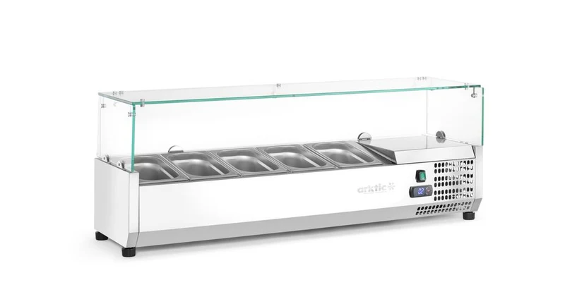 Arktic Aufsatz-Kühlvitrine Gastronorm 1 / 4 – 5x GN 1 / 4 – GN 1 / 4 – 22,5 l – 230 V / 180 W – 335 × 1205 × 460 mm