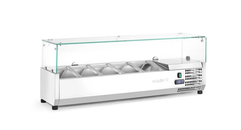 Arktic Aufsatz-Kühlvitrine Gastronorm 1 / 4 – 5x GN 1 / 4 – GN 1 / 4 – 22,5 l – 230 V / 180 W – 335 × 1205 × 460 mm