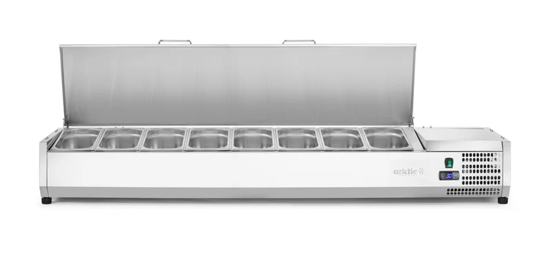 Arktic Aufsatz-Kühlvitrine Gastronorm 1 / 3 – 8x GN 1 / 3 – GN 1 / 3 – 48 l – 230 V / 180 W – 420 × 1805 × 630 mm