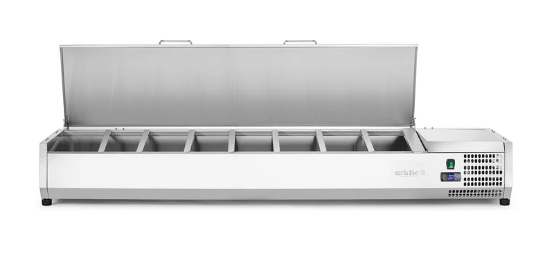 Arktic Aufsatz-Kühlvitrine Gastronorm 1 / 3 – 8x GN 1 / 3 – GN 1 / 3 – 48 l – 230 V / 180 W – 420 × 1805 × 630 mm