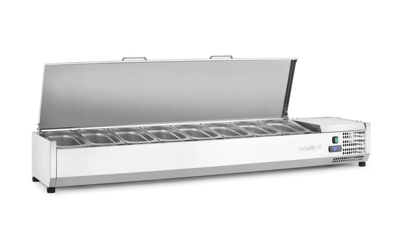 Arktic Aufsatz-Kühlvitrine Gastronorm 1 / 3 – 8x GN 1 / 3 – GN 1 / 3 – 48 l – 230 V / 180 W – 420 × 1805 × 630 mm