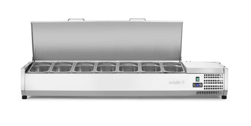 Arktic Aufsatz-Kühlvitrine Gastronorm 1 / 3 – 7x GN 1 / 3 – GN 1 / 3 – 42 l – 230 V / 180 W – 420 × 1605 × 630 mm