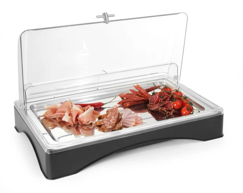 HENDI Rolltop-Display gekühlt - GN 1 / 1 – Set inkl. Kühlelement – 555 × 357 × 175 mm