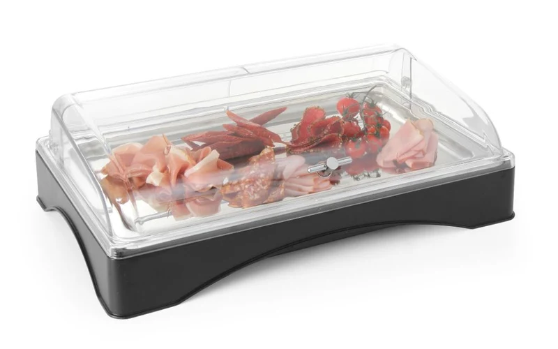 HENDI Rolltop-Display gekühlt - GN 1 / 1 – Set inkl. Kühlelement – 555 × 357 × 175 mm