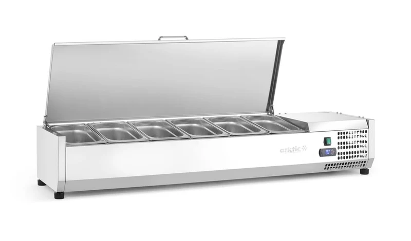 Arktic Aufsatz-Kühlvitrine Gastronorm 1 / 3 – 6x GN 1 / 3 – GN 1 / 3 – 36 l – 230 V / 180 W – 450 × 1405 × 630 mm