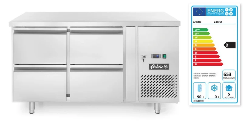 Arktic Kühltisch mit 4 Schubladen Profi Line 280 l – Profi Line – 90 l – 230 V / 250 W – 700 × 1360 × 840 mm