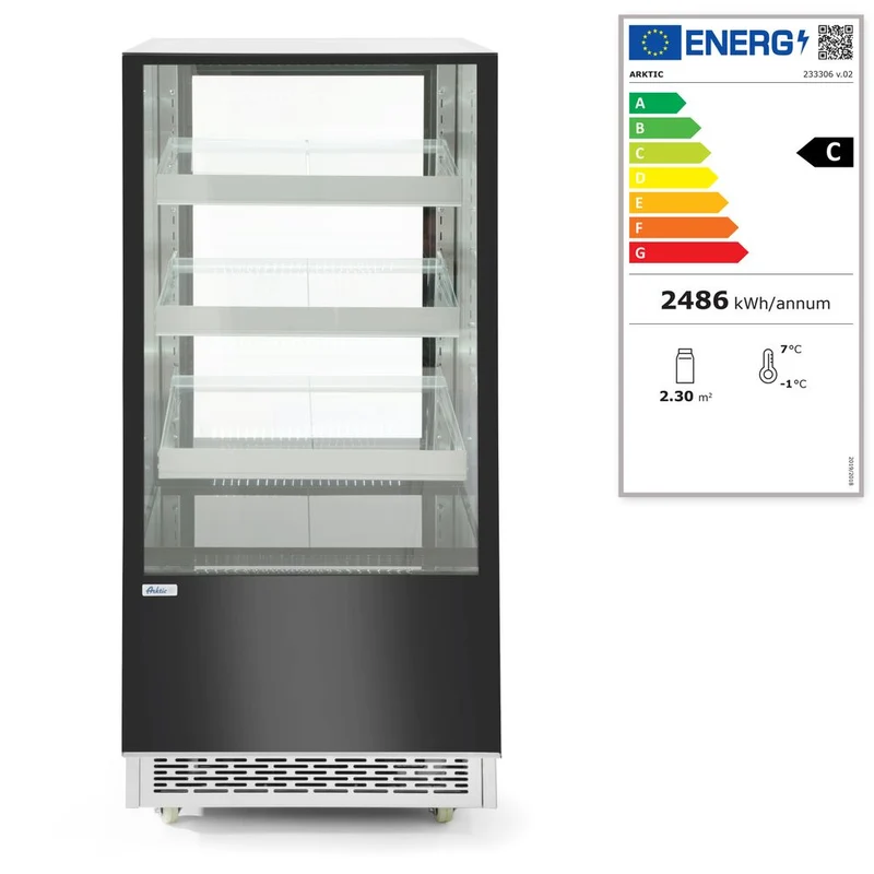 Arktic Kühlvitrine mit 3 geneigten Regalen – 230 V / 480 W – 833 × 650 × 1460 mm